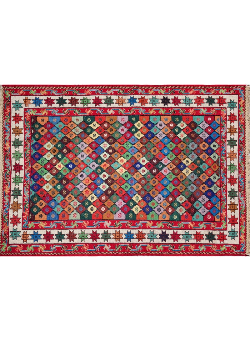 Handwoven Turkish Wool Rug – Red Geometric Medallion Design - Image 2